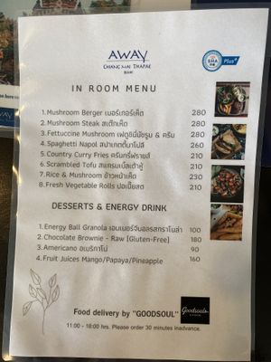 Room service menu   at Away Chiang Mai Thapae Resort in Chiang Mai