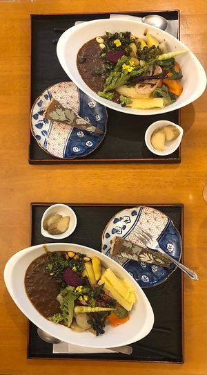 Veggie curry and pie  at Tomy Muesli in Takayama