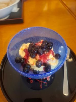 Ice cream with blueberries, not vegan at Tomy Muesli in Takayama