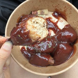 bbq drumstick texture inside  at Vegan International Co in Tampa