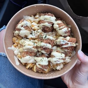 lions mane nugget mac box w ncfila sauce at Vegan International Co in Tampa
