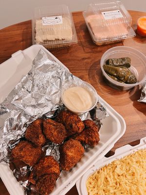 Mushrooms nugs, grape leaves rolls, and pound cake- cookie and strawberry flavor  at Vegan International Co in Tampa