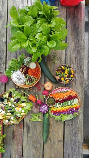 Salad bowls . Rainbow salad, nicoise salad, curly kale, high 5 spiralized salad at Green Smoothie in Baguio City