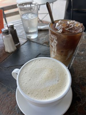 London Fog with Almond Milk and Iced Coffee with Coconut Milk  at Wild Rabbit Bistro in Ormond Beach
