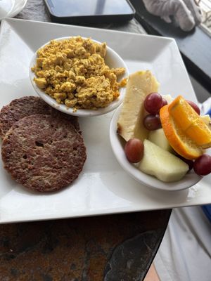 brunch bazaar with tofu scramble and vegan sausagee  at Wild Rabbit Bistro in Ormond Beach