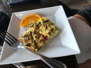 Broccoli Cheddar Quiche for the non vegan family members  at Wild Rabbit Bistro in Ormond Beach