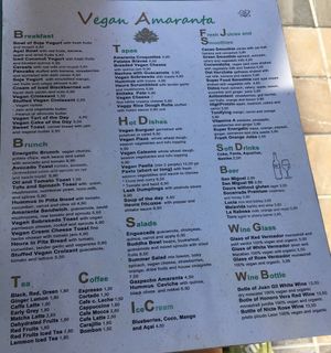 The menu at Amaranta Biobar in Valencia