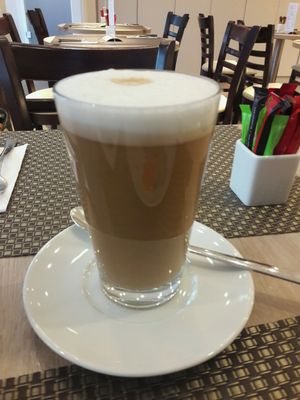latte macchiato with almond milk at Kathy's Deli & Cupcakery in Luxembourg City