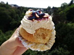 Peanut butter and jelly cupcake at Kathy's Deli & Cupcakery in Luxembourg City