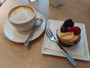 Oat cap & cupcake at Kathy's Deli & Cupcakery in Luxembourg City