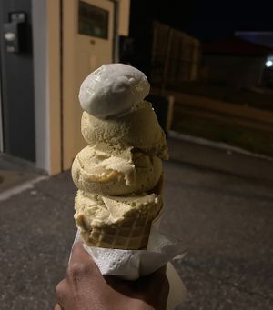 Triple scoop: pumpkin with dollop of lemon bar  at Crepe and Spoon in Minneapolis