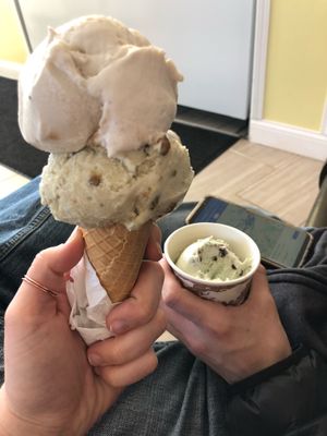 Lavender, pistachio (amazing) and mint choc chip  at Crepe and Spoon in Minneapolis