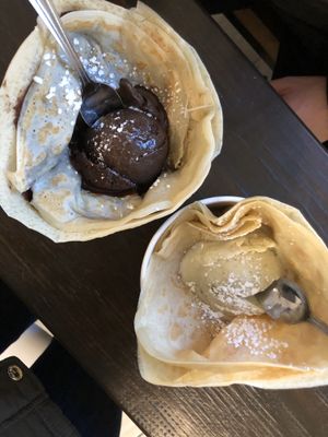 Pistachio and double chocolate in crepes! at Crepe and Spoon in Minneapolis