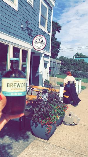 Outdoor seating and kombucha! at Crepe and Spoon in Minneapolis