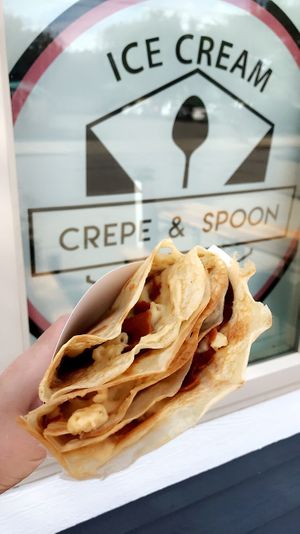 Mac and cheese crepe with ham (all vegan) at Crepe and Spoon in Minneapolis