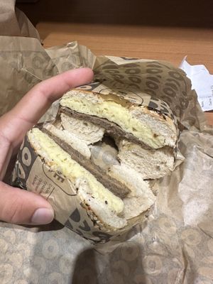 The vegan. Just egg and plant based sausage   at Rise Bagel Co. in Minneapolis