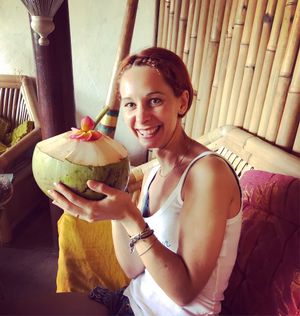 Super big young coconut at Yellow Flower Cafe in Ubud
