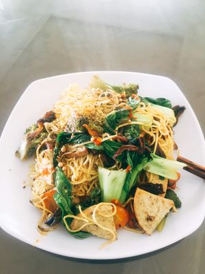 Hottie mushroom with stir fried noodle for lunchtime. at Phuoc Duyen in Da Lat
