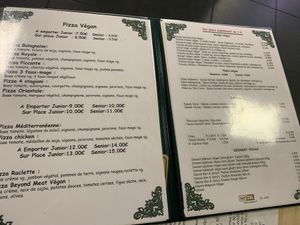 Separate vegan menu (in french)  at ZN Pizza in Lille
