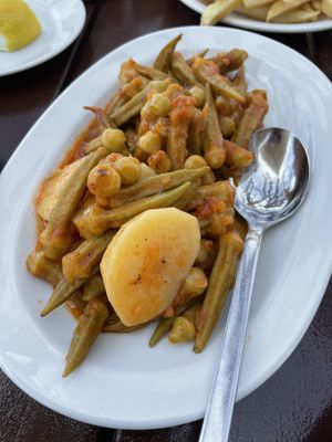 Okra and potatoes - Taverna Kalyva, Potamos Beach, Crete, Greece  at Taverna Kalyva in Crete