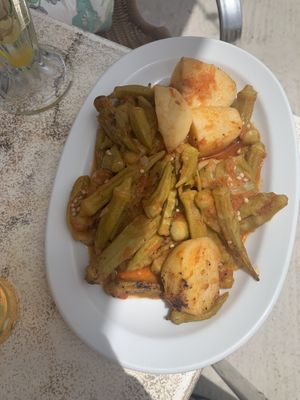 Okra with potatoes  at Taverna Kalyva in Crete
