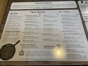 Menu at Ambiente Tapas in Hull