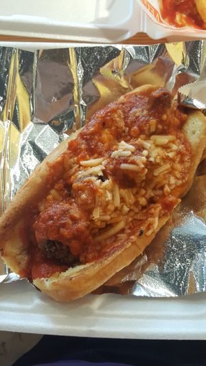 Veggie meatball sub w/ vegan cheese at Vegorama in Ypsilanti