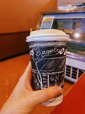 What cute cups! I didn’t take a photo of my bagel, but trust me it was good 😌 ❣️  at Bagelry in Bellingham