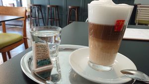 Oat milk latte at Indigo Elephant in Basel