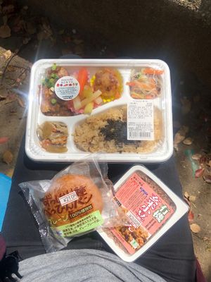 Vegan bento, bread and rice at Croissant Marche in Hiroshima