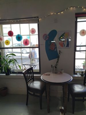 The windows and a table at Dina Diner in Sheffield