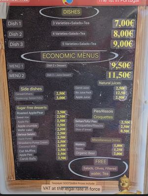 Menu (English translation) at A Colmeia in Lisbon