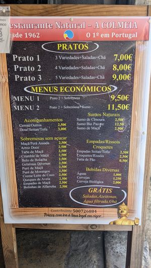 Menu (Portuguese) at A Colmeia in Lisbon
