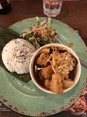 Coconut kari with vegan bites (a type of soy)  at Banana Tree in Oxford