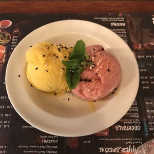 Mango and raspberry sorbet at Banana Tree in Oxford