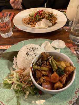 Pad Thai with Vegan Bites (top dish)  at Banana Tree in Oxford