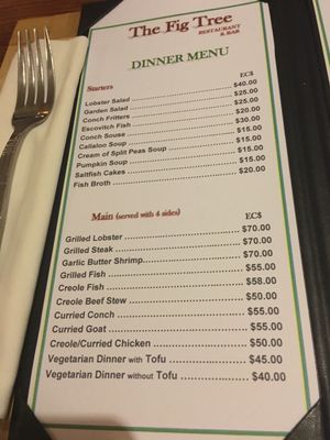 Menu at The Fig Tree in Port Elizabeth