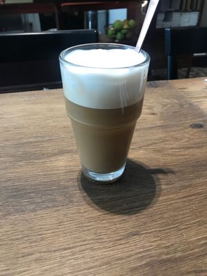 Soya latte at Sanseveria Bagelsalon in Bruges