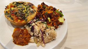 Frittata & relish with daily salads at Power Plant Organic Store in Whangarei