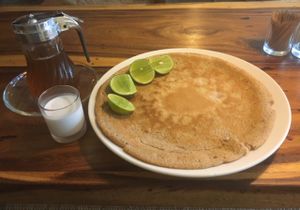 Honey, Lime, coconut whole grain vegan/beegan pancake  at Ethos in Bangkok