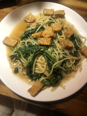 Spaghetti with Tempeh  at Ethos in Bangkok