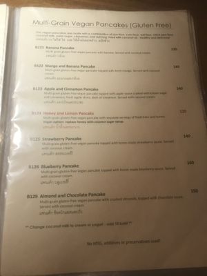 All options in green are vegan, red is vege   at Ethos in Bangkok