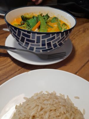 Tom yam vegan at Ethos in Bangkok