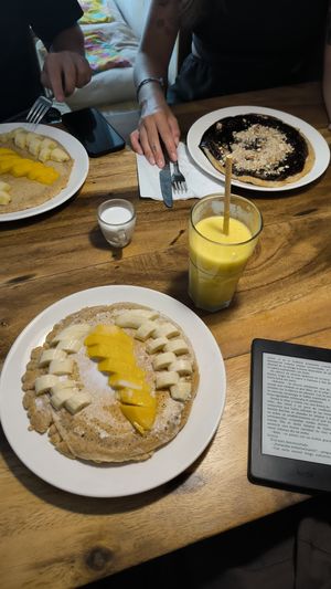 Mango banana pancakes and chocolate almond pancake.  at Ethos in Bangkok