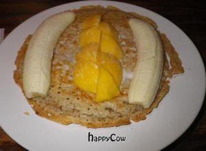 banana and mango pancake with coconu cream at Ethos in Bangkok