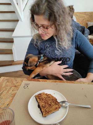 One of the 2 restaurant's dog + dessert :D at La Clairiere in Lille