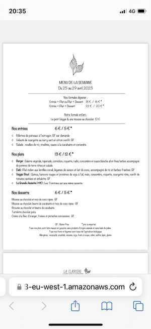 Menu  at La Clairiere in Lille