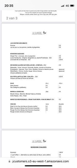 Menu   at La Clairiere in Lille