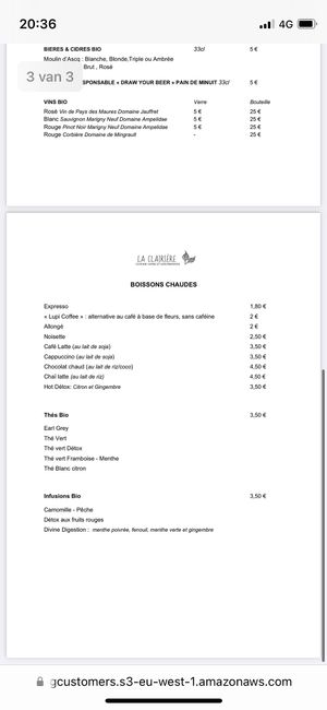 Menu   at La Clairiere in Lille