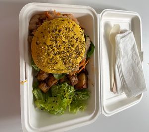 Burger with curry, butternut, onion confit and apple confit   at La Clairiere in Lille